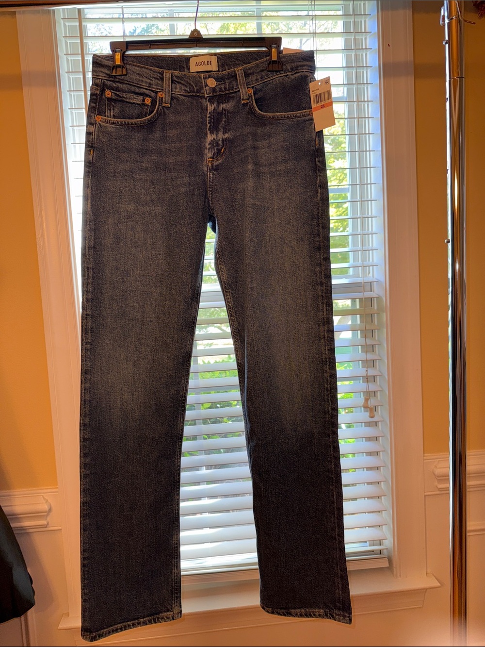 AGOLDE Women’s Slick Low Rise Slim Jeans — Dark Blue Size 26